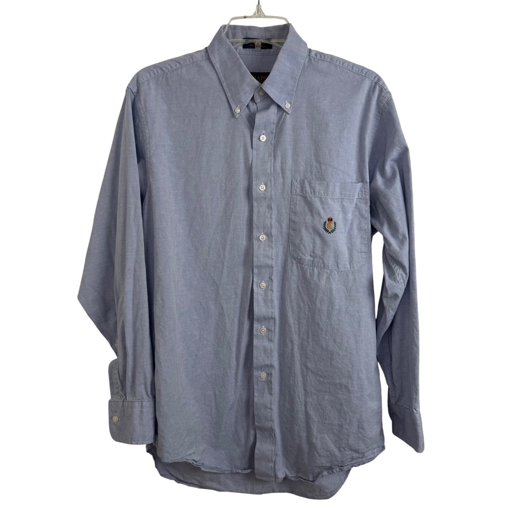 Chaps Ralph Lauren Oxford Shirt Blue Long Sleeve Crest Logo Button Down 16 32